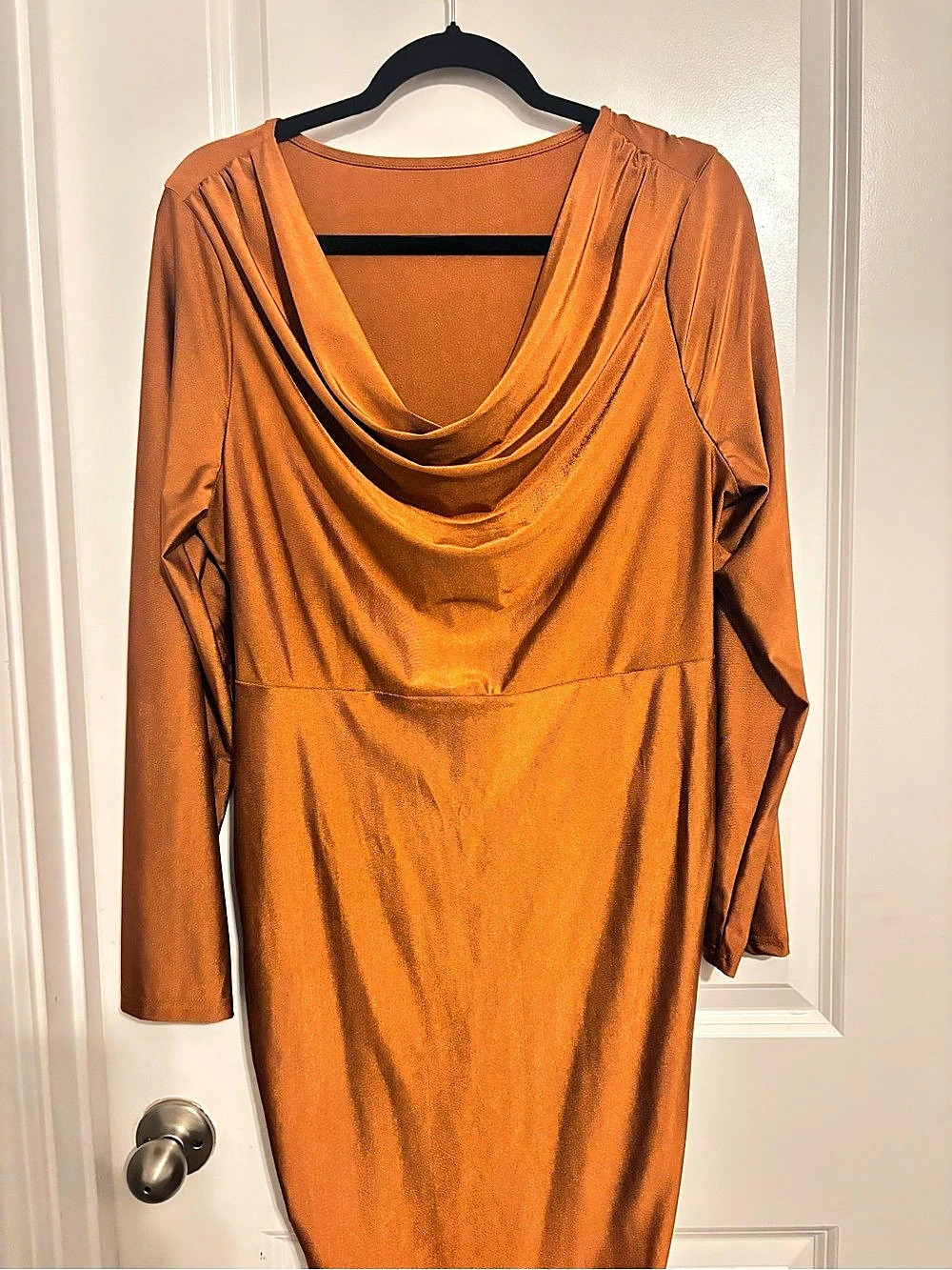 SHEIN Cowl Neck Long Sleeve Dress in Orange Size 2XL